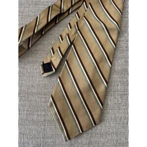 Brooks Brothers Maker's &Merchants Mens Tie stripe gold/brown Silk 3 3/8" x 58"